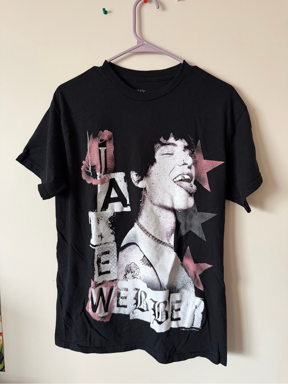 Black Short-Sleeve Graphic Tee with Pink Accent